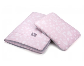 Плед с подушкой Cottonmoose Cotton Velvet 408/129/117 розовый (лес) с серым (бархат)